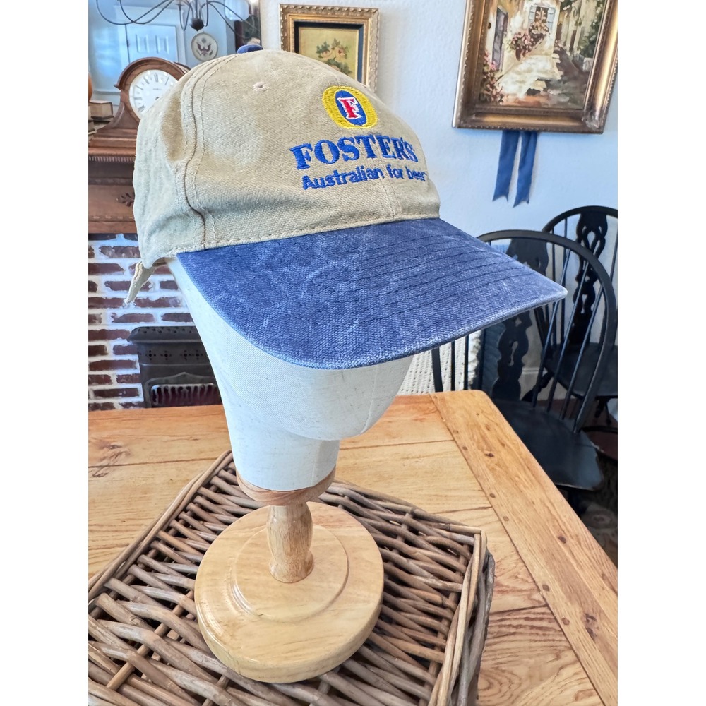 Vintage Fosters Beer Hat Acme Apparel Tan Blue Kickin Aus Strapback Cap Mens